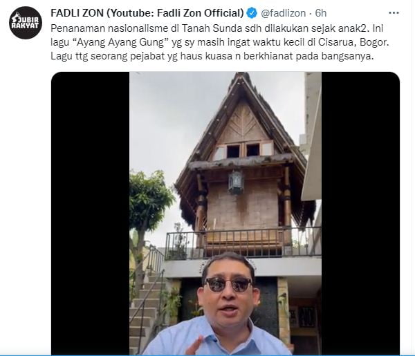 Fadli Zon: Lagu 'Ayang Ayang Gung' tentang Pejabat Haus Kuasa