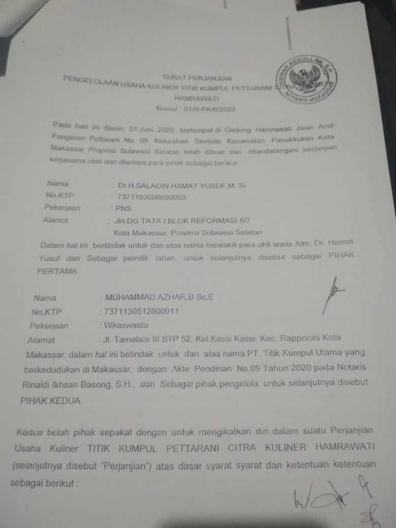 Keberadaan PT TKP Citra Kuliner Hamrawati berdasarkan Perjanjian