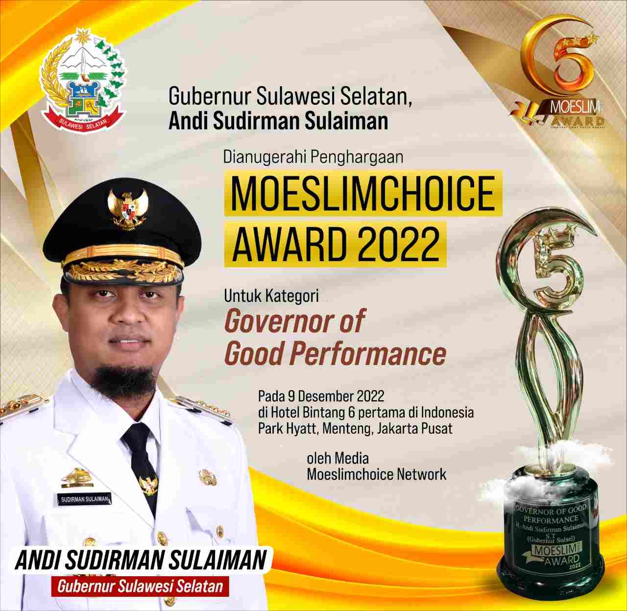 Gubernur Sulsel Raih Penganugerahan Moeslimchoice Award 2022