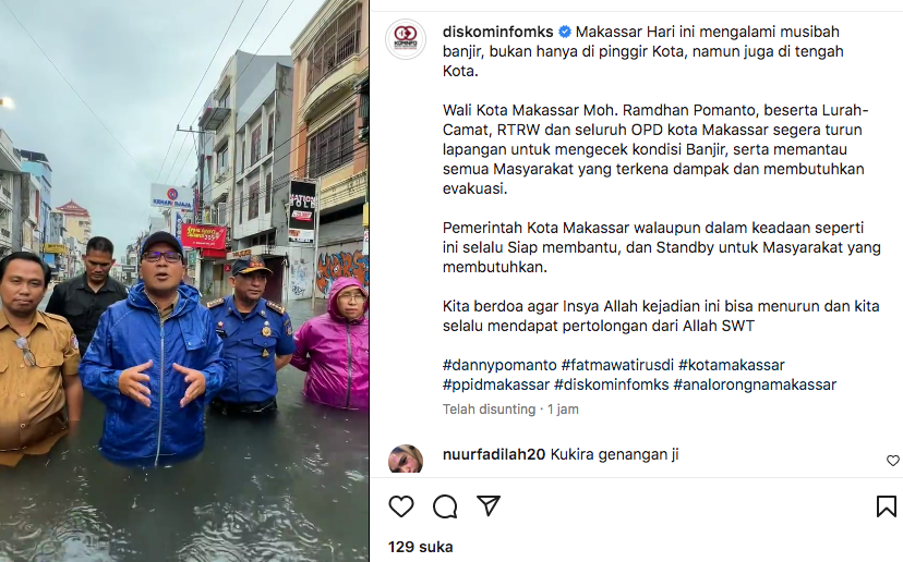 Tangkapan layar rekaman video Wali Kota Makassar Danny Pomanto imbau warga waspada dampak banjir. (Dok/Instagram Diskominfo).