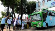 Relawan Sedulur Kaesang Jokowi Berangkatkan Bus Bergambar Prabowo-Gibran.