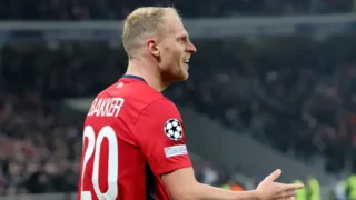 Pemain Losc Lille, Mitchel Bakker Usai Mencetak Goal Dalam Laga Liga Champions 2024/2025