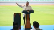 Presiden Prabowo Subianto Saat Memberi Sambutan Dalam Acara Peresmian 17 Stadion Berstandar Internasional