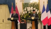 Presiden Prabowo Subianto Saat Menyampaikan Pernyataan Bersama Presiden Prancis Emmanual Macron