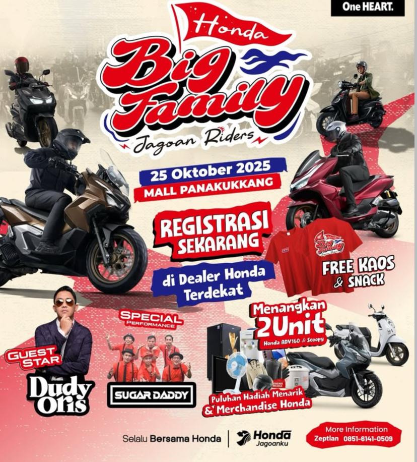 Dudy Oris Siap Meriahkan Honda Big Family Malam Ini di Mall Panakkukang Makassar