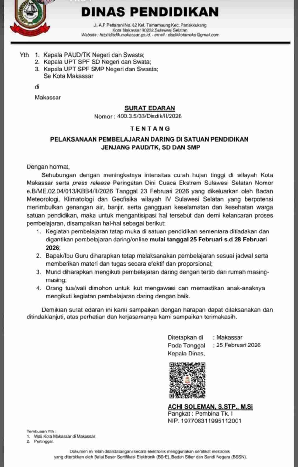 Rakyat News - Surat Edaran Disdik Makassar Rakyat News - Surat Edaran Disdik Makassar